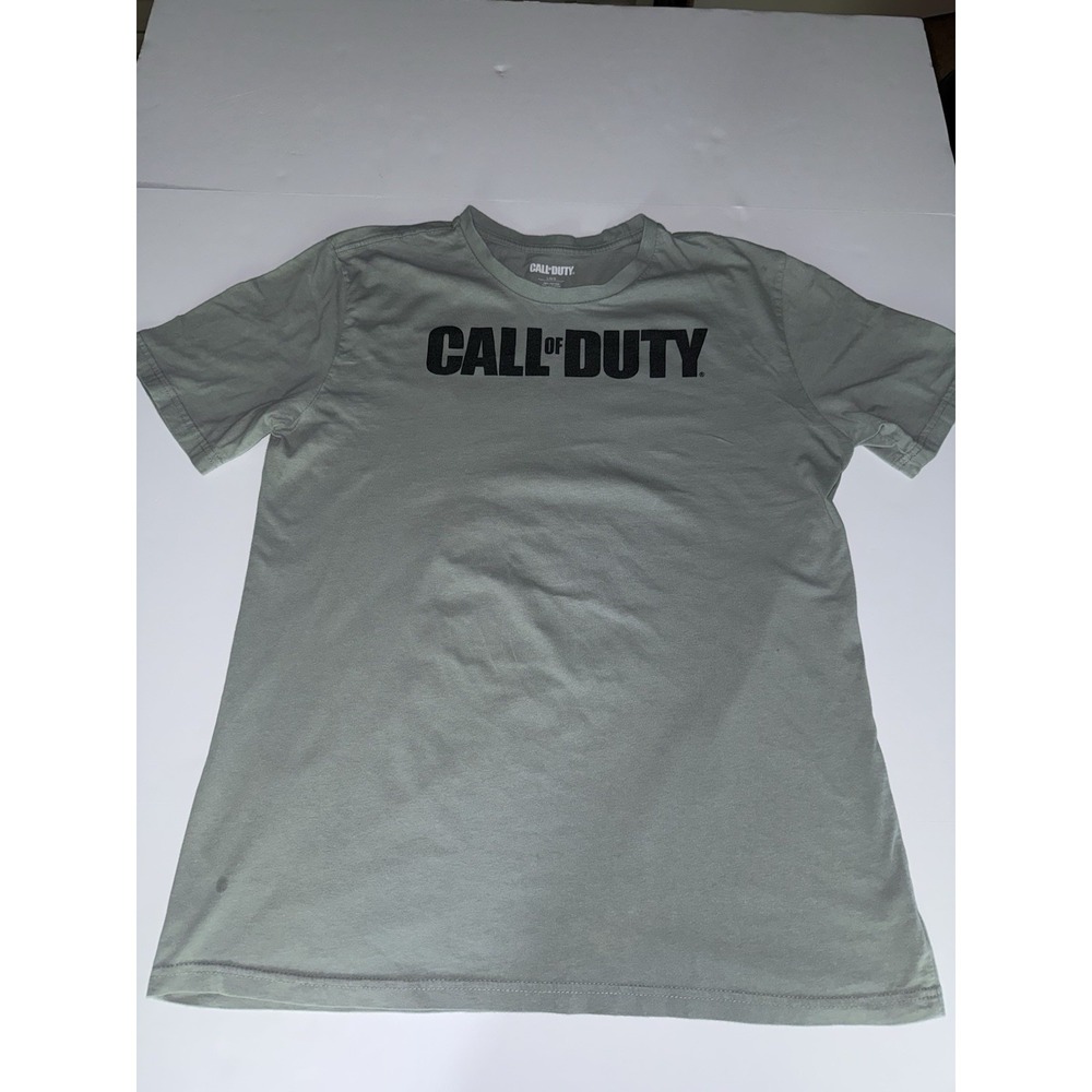 Call of Duty Men Large T-Shirt Black Letters Green Cotton Gamer Military Tee COD